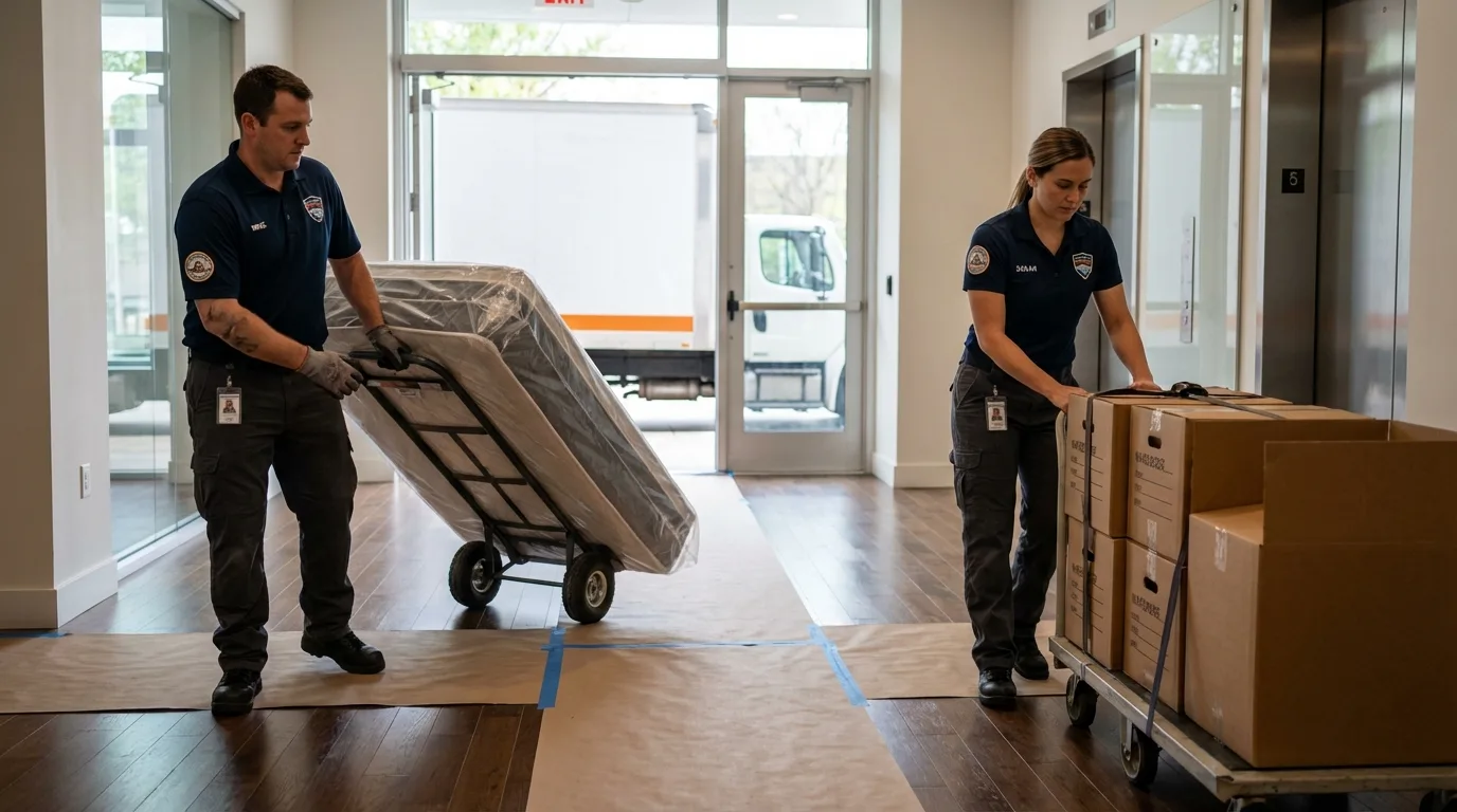 Professional apartment movers loading elevator in Clintondale, NY