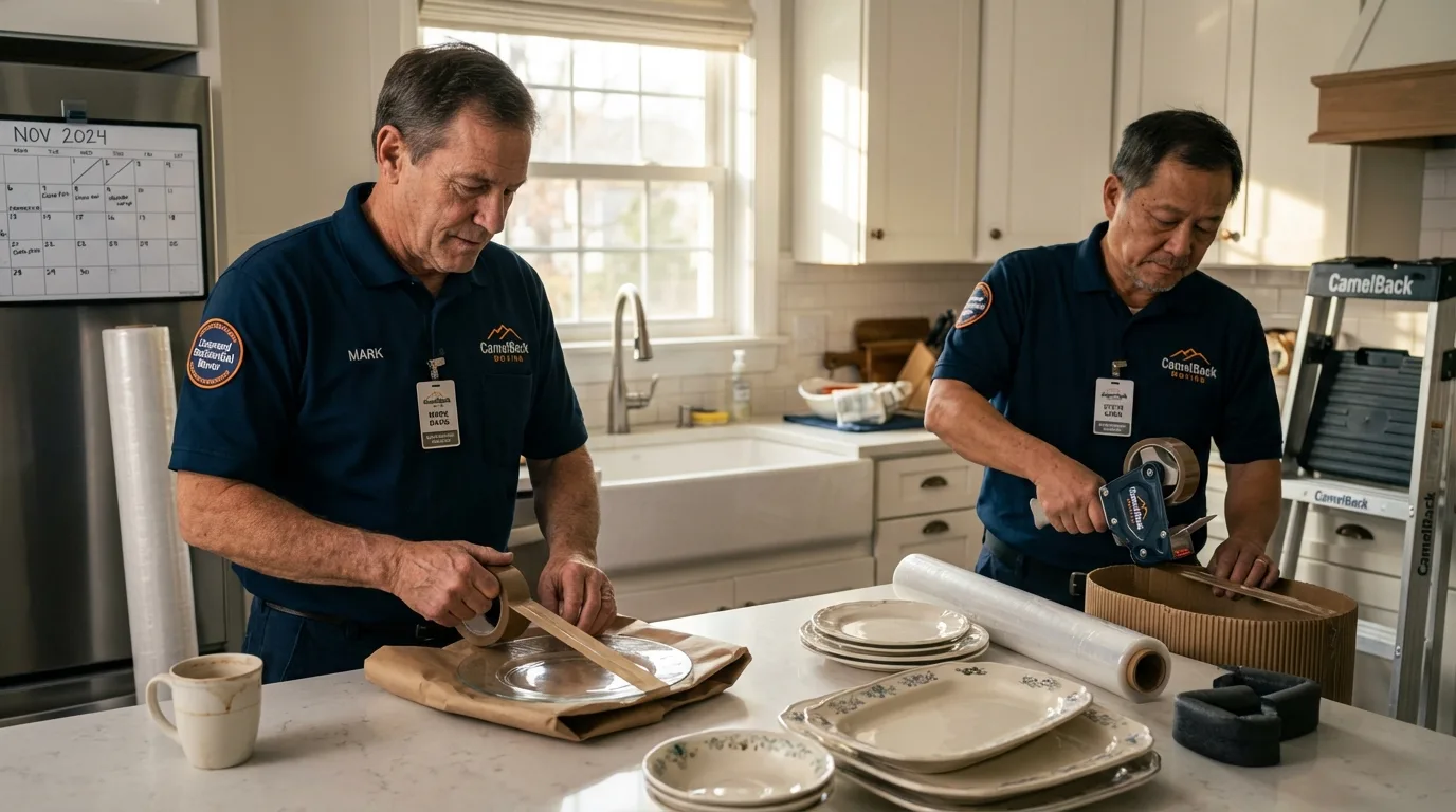 Professional crew packing kitchen dishware in Clintondale, NY